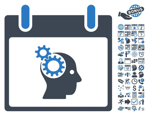 Icône vectorielle plate de jour de calendrier d'engrenages de cerveau avec le boni — Image vectorielle
