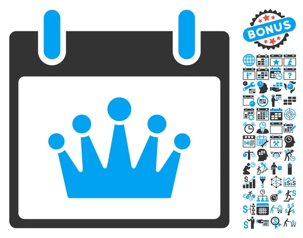 Bonus ile taç takvim gün düz vektör simgesi