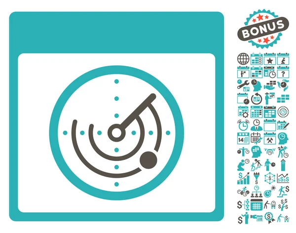 Bonus ile radar takvim sayfa düz vektör simgesi