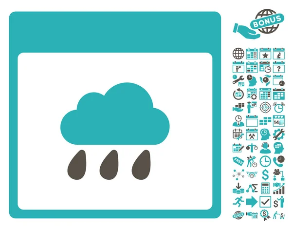 Regen Wolke Kalenderseite flache Vektor-Symbol mit Bonus — Stockvektor