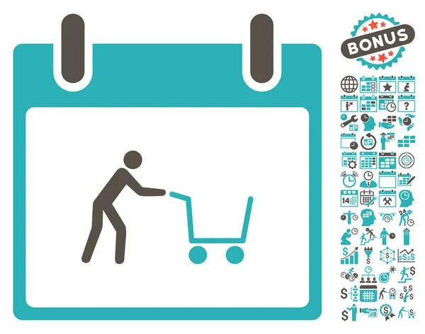 Shopping Cart dag platte Vector kalenderpictogram met Bonus — Stockvector