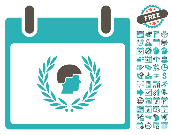 Bonus ile asker defne çelengi takvim gün düz vektör simgesi