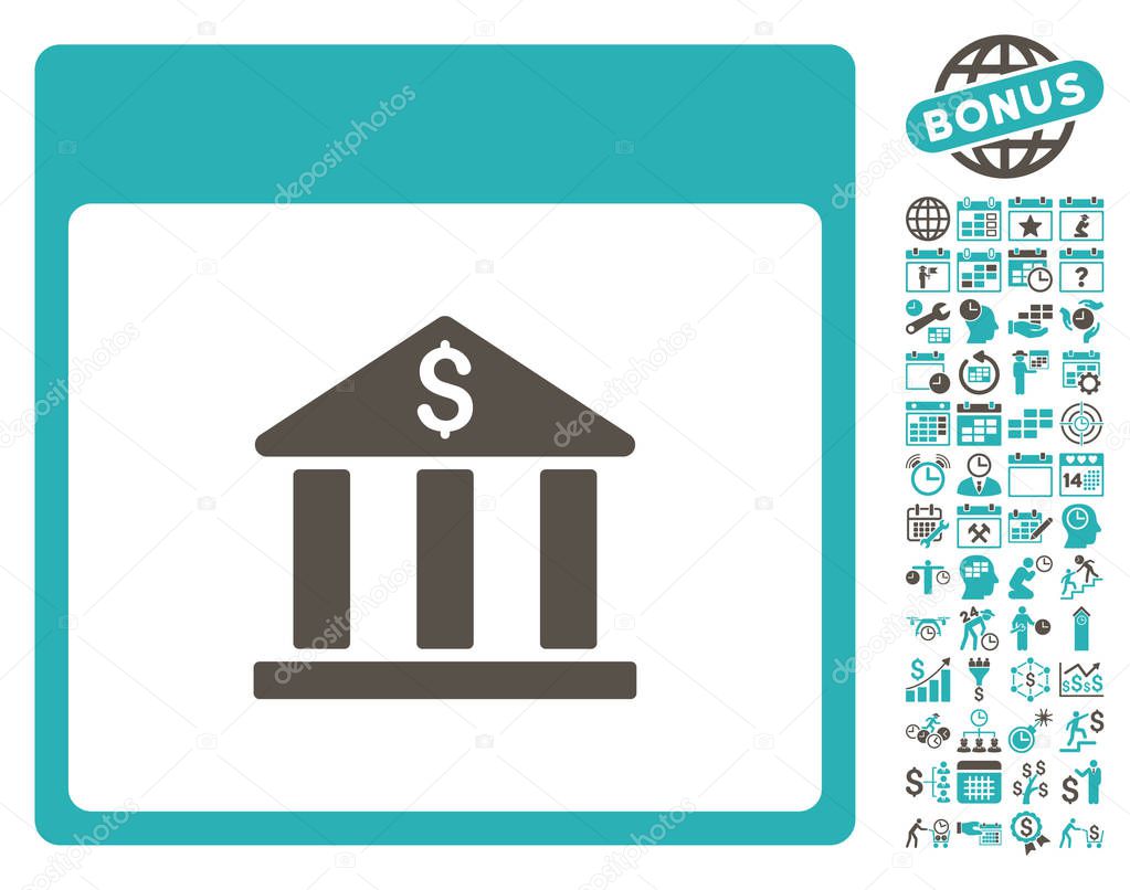 Bank Building Calendar Page Flat Vector Icon With Bonus