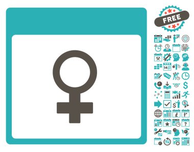 Bonus ile Venüs kadın sembol takvim sayfa düz vektör simgesi