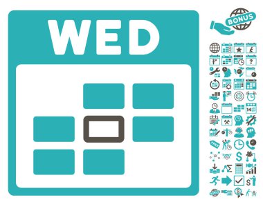 Bonus ile Çarşamba takvim kılavuz düz vektör simgesi