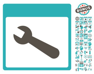 İngiliz anahtarı aracı takvim sayfa düz vektör simgesi Bonus ile