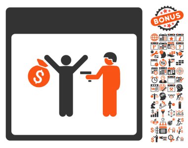 Bonus ile tutuklama takvim sayfa düz vektör simgesi