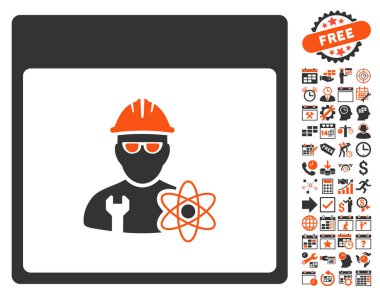 Bonus ile atom mühendisi takvim sayfa düz vektör simgesi