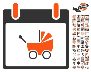 Bebek arabası takvim gün düz vektör simge Bonus ile