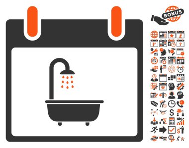 Bonus ile banyo takvim gün düz vektör simgesi