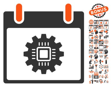 Bonus ile çip dişli takvim gün düz vektör simgesi