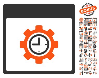 Bonus ile saat yapılandırma dişli takvim sayfa düz vektör simgesi