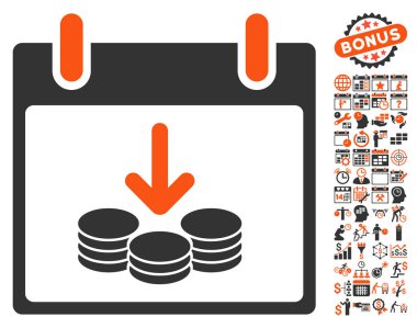 Bonus ile paralar gelir takvim gün düz vektör simgesi