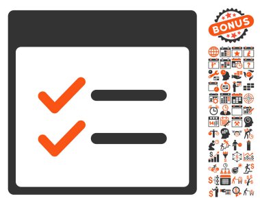 Bonus ile bitmiş öğeler takvim sayfa düz vektör simgesi