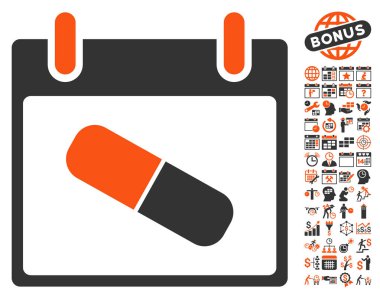 Bonus ile uyuşturucu hap takvim gün düz vektör simgesi