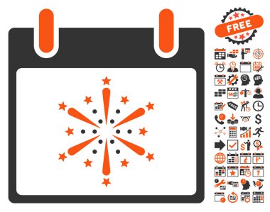 Bonus ile havai fişek patlama takvim gün düz vektör simgesi