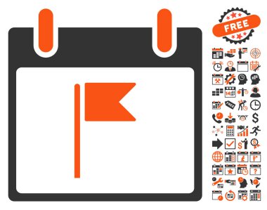 Bayrak takvim gün düz vektör simgesi Bonus ile