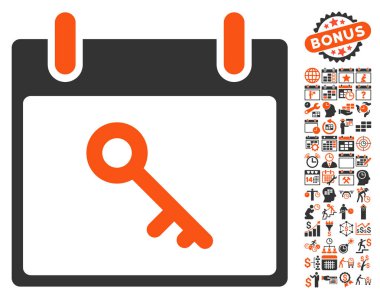 Bonus ile anahtar takvim gün düz vektör simgesi