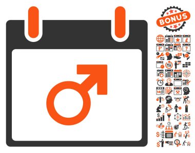 Bonus ile Mars erkek sembol takvim gün düz vektör simgesi