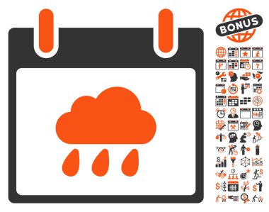 Yağmur bulutu takvim gün düz vektör simge Bonus ile