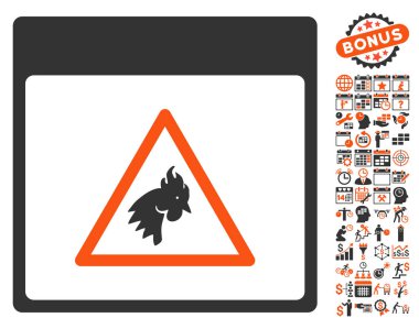 Bonus ile horoz tehlike takvim sayfa düz vektör simgesi