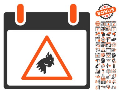 Takvim gün düz vektör simge Bonus ile uyarı horoz