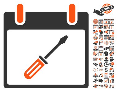 Tornavida takvim gün düz vektör simge Bonus ile ayarlama