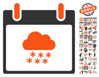 Bonus ile kar bulut takvim gün düz vektör simgesi