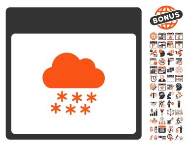 Bonus ile kar bulut takvim sayfa düz vektör simgesi