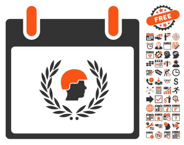 Bonus ile asker defne çelengi takvim gün düz vektör simgesi