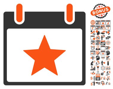 Bonus ile yıldız takvim gün düz vektör simgesi