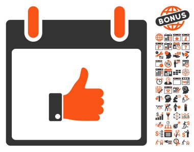 El takvim gün düz vektör simgesi Bonus ile yukarı başparmak