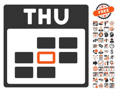 Bonus ile Perşembe takvim kılavuz düz vektör simgesi