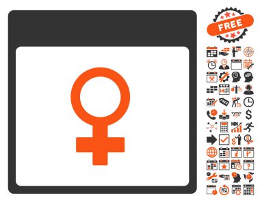 Bonus ile Venüs kadın sembol takvim sayfa düz vektör simgesi