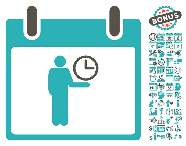 Vector plano del día del calendario del encargado del tiempo icono con la prima — Vector de stock