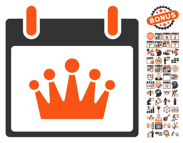 Bonus ile taç takvim gün düz vektör simgesi