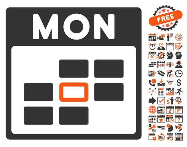 Icône vectorielle plate de grille de calendrier de lundi avec le boni — Image vectorielle