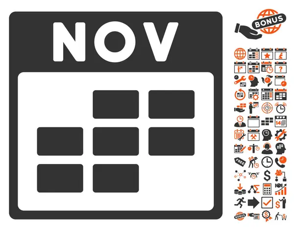 November raster platte Vector kalenderpictogram met Bonus — Stockvector