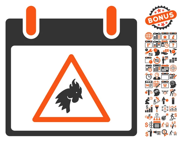 Takvim gün düz vektör simge Bonus ile uyarı horoz