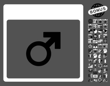 Bonus ile Mars erkek sembol takvim sayfa düz vektör simgesi