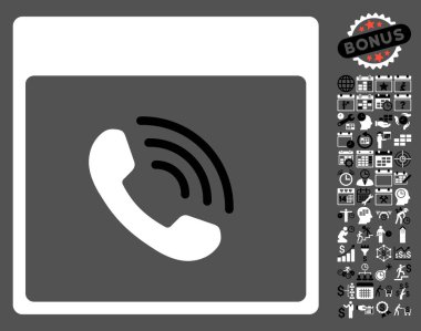 Bonus ile telefon görüşmesi takvim sayfa düz vektör simgesi