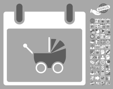 Bebek arabası takvim gün düz vektör simge Bonus ile