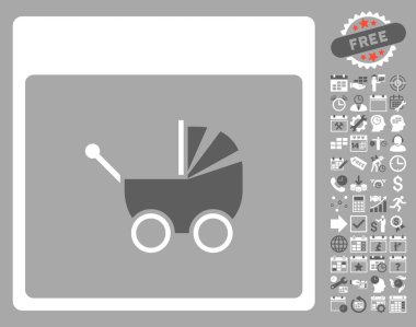 Bebek arabası takvim sayfa düz vektör simge Bonus ile