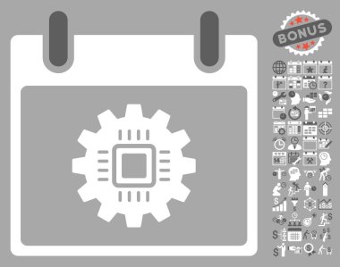Bonus ile çip dişli takvim gün düz vektör simgesi