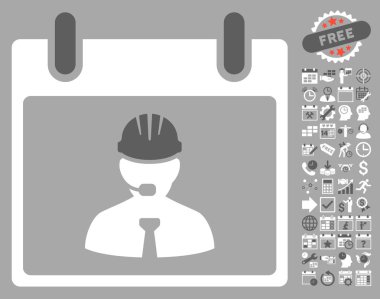 Bonus ile mühendis takvim sayfa düz vektör simgesi