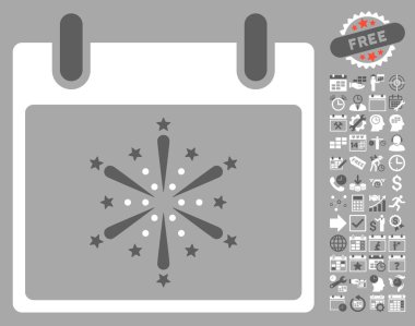 Bonus ile havai fişek patlama takvim gün düz vektör simgesi