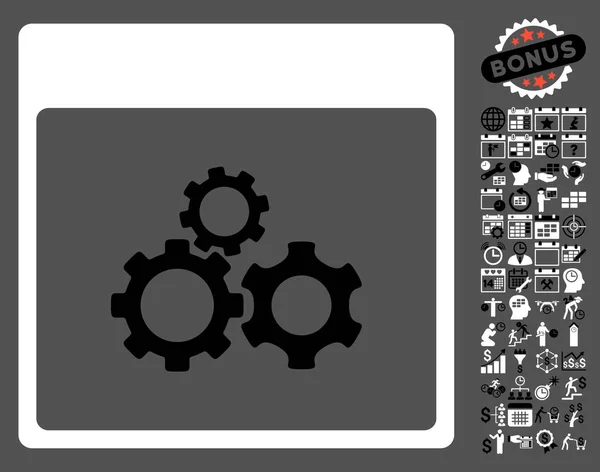 Mechanica Gears kalender pagina platte Vector Icon met Bonus — Stockvector