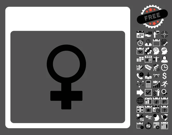 Venus hembra símbolo calendario página plana vector icono con bono — Vector de stock