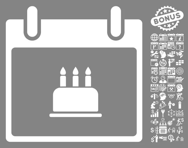 Día del calendario de la torta de cumpleaños Vector plano icono con bono — Vector de stock