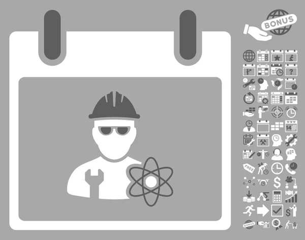 Atomic Engineer Calendar Day Flat Vector Icon With Bonus — Stock Vector